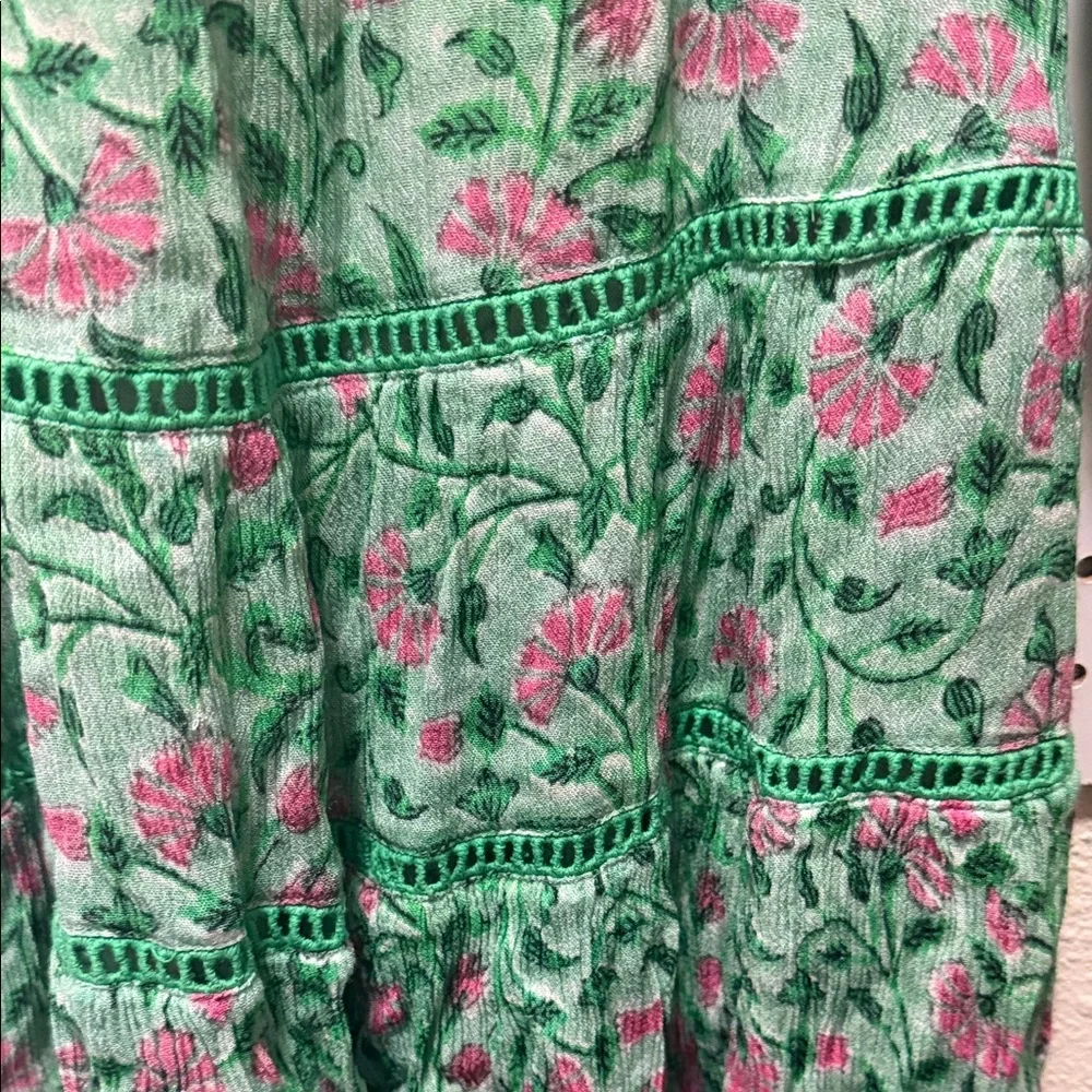 Playa Lucila Green Floral Mini Dress Ruffle Sleeve Boho Spring Summer Dress - Picture 7 of 10